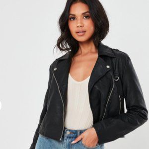 Missguided petite black ultimate boxy faux leather biker jacket size US 6